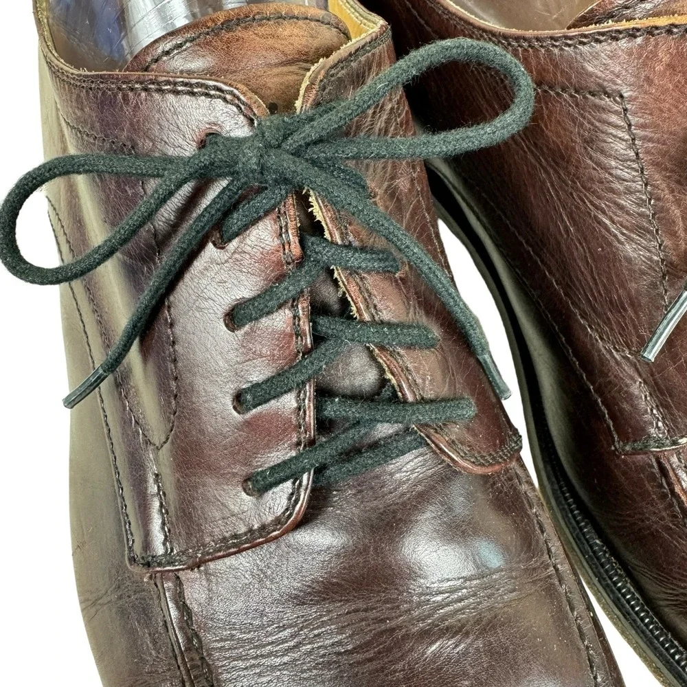 Johnston & Murphy Brown Leather Lace Up Almond Toe Dress Shoes Made In Italy 10M